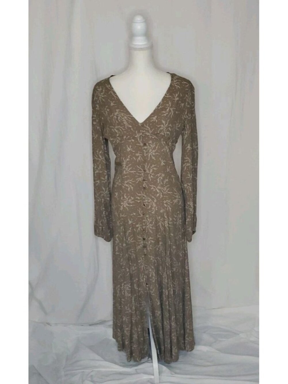 IN LOOM Floral Print Babydoll Maxi Dress Womens M Button Down Layered Boho Y2K